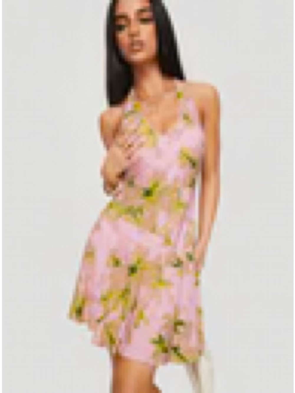 Princess Polly Pink Floral Slip Mini Dress with Green Print